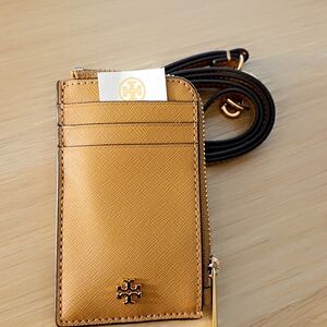 Tory Burch Gold Card Holder with Black Strap